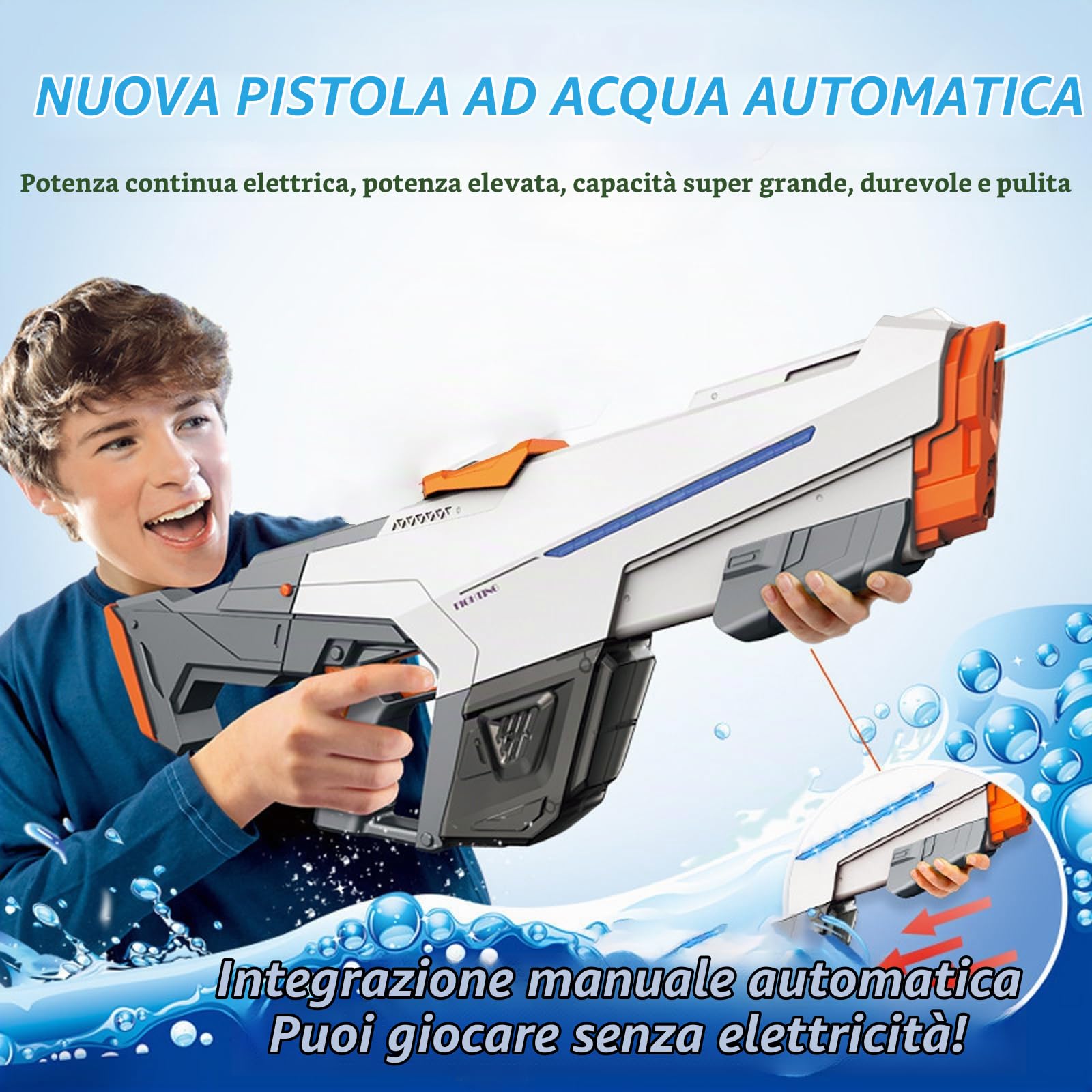 Pistola ad acqua elettrica potenziata,Pistole ad Acqua Potenti a Lunga Distanza,Pistola ad Acqua Auto Aspirazione,Pistole ad Acqua Elettriche,Pistola ad Acqua Elettrica per Bambini e Adulti