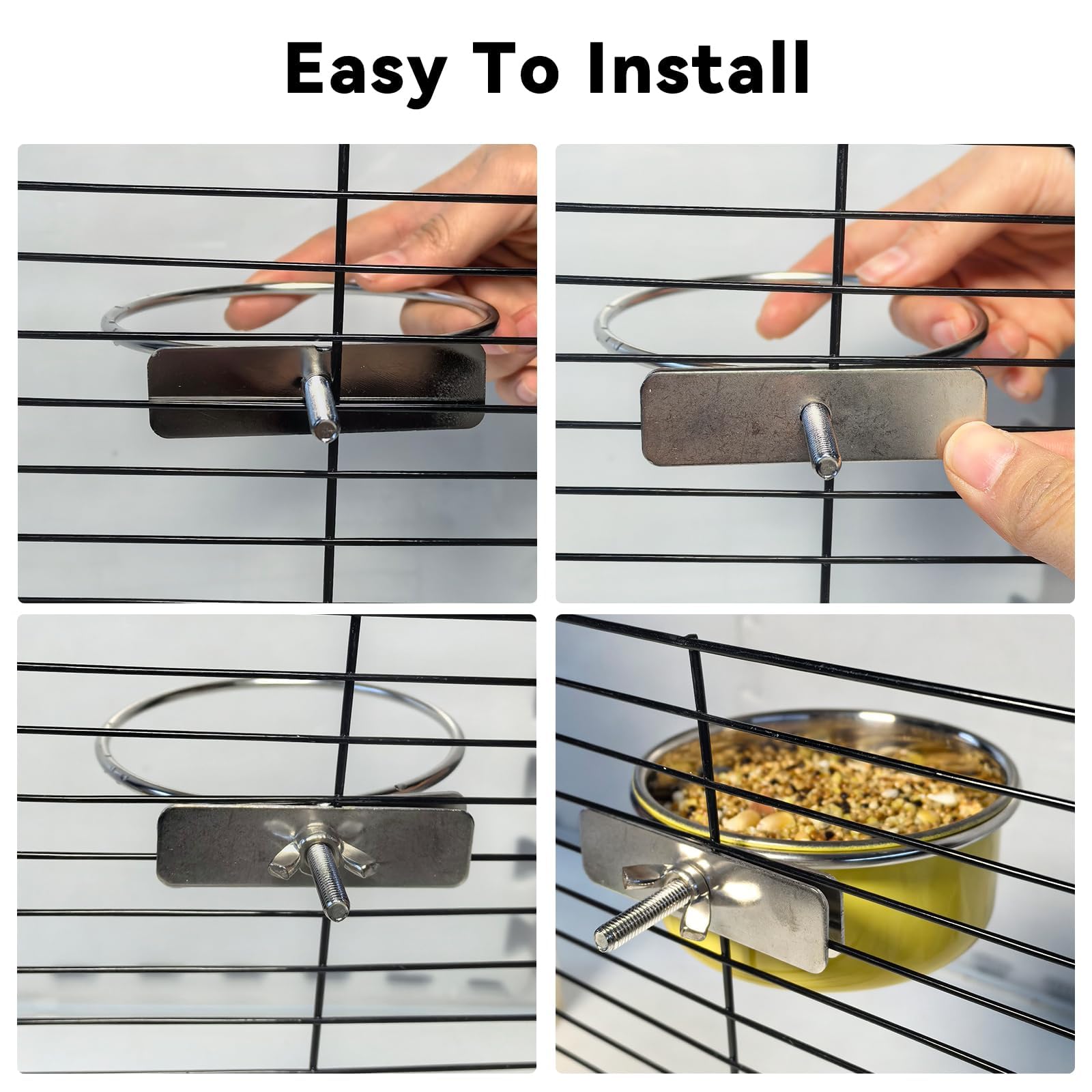 Kathson 2Pcs Stainless Steel Bird Bowls, Parakeet Food Dish Parrot Cage Feeder with Clamp Holder Small Bird Feeding Cup Pet Bird Feeder for Parakeet Cockatiels Conure Budgies Chinchilla Small Animal - image 7