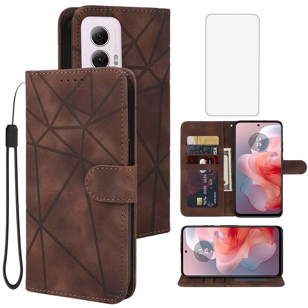 Tothedu Case for Moto G Power 2024/Motorola G Power 2024 5G Wallet Case with Tempered Glass Screen Protector, Flip Leather Credit Card Holder Stand Phone Cover for Motorola Moto G Power 5G 2024 Brown