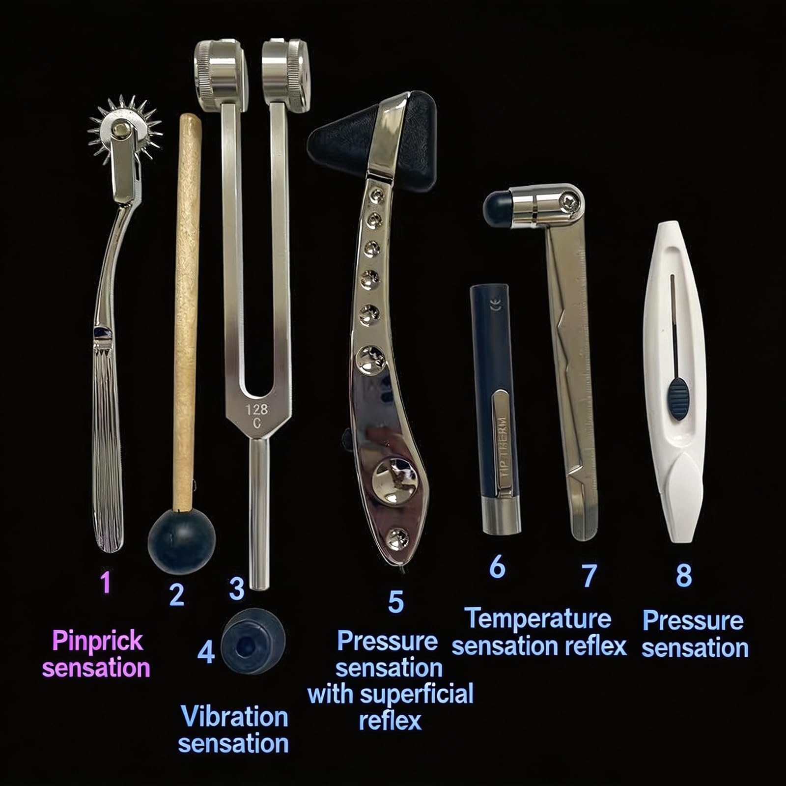 MObyat Neurologisches Hammerset, Multifunktionaler, Tragbarer Reflexhammer Aus Edelstahl, Stabil Und Ergonomisch, Zur Prüfung Von Schmerzempfindung, Berührungsdruck, Temperatur, Vibrationsempfindung
