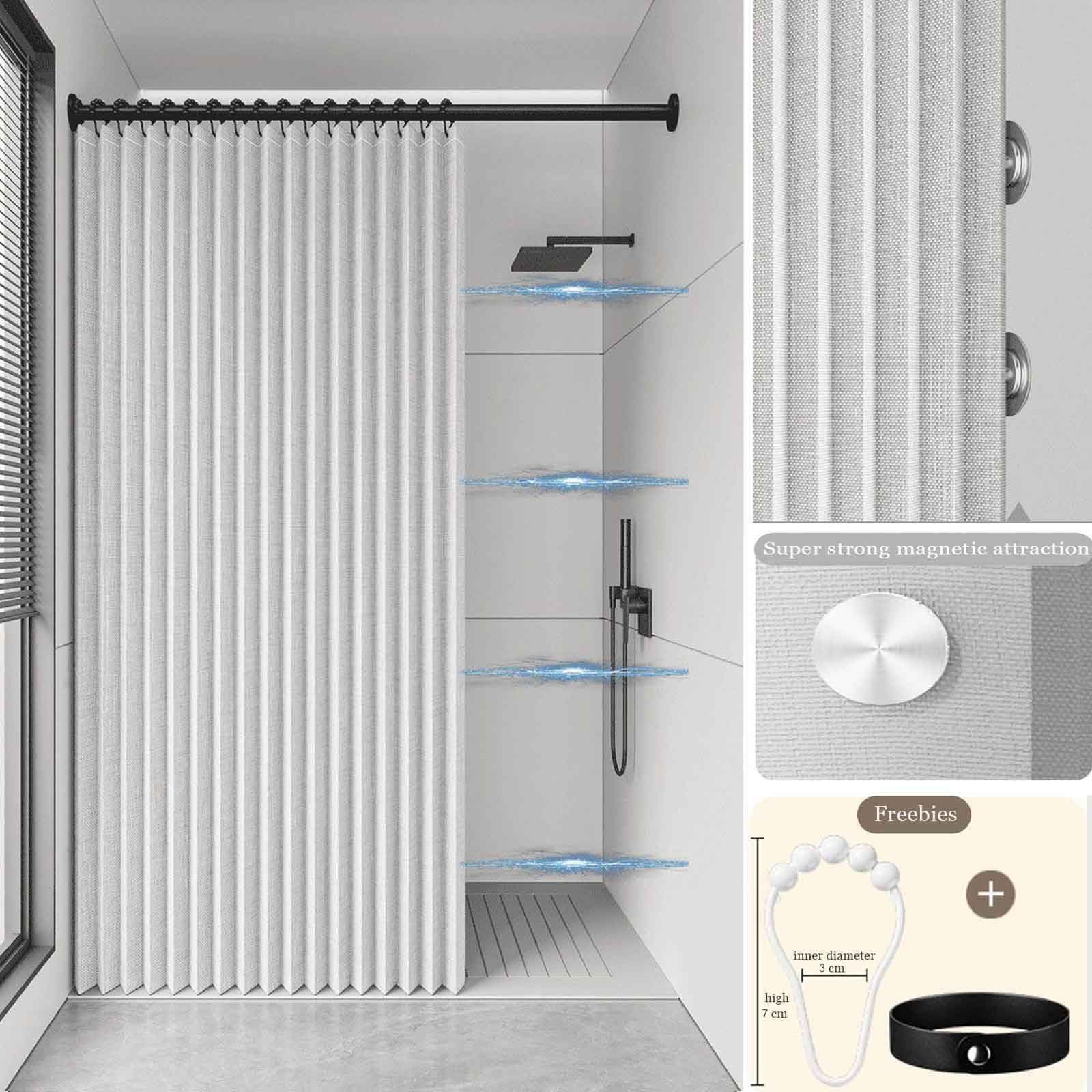 Separador magnético de habitación, plisado, opaco, para puerta de armario, plegable, para dormitorio, baño, sala de estar (05 x 150 x 180 cm)