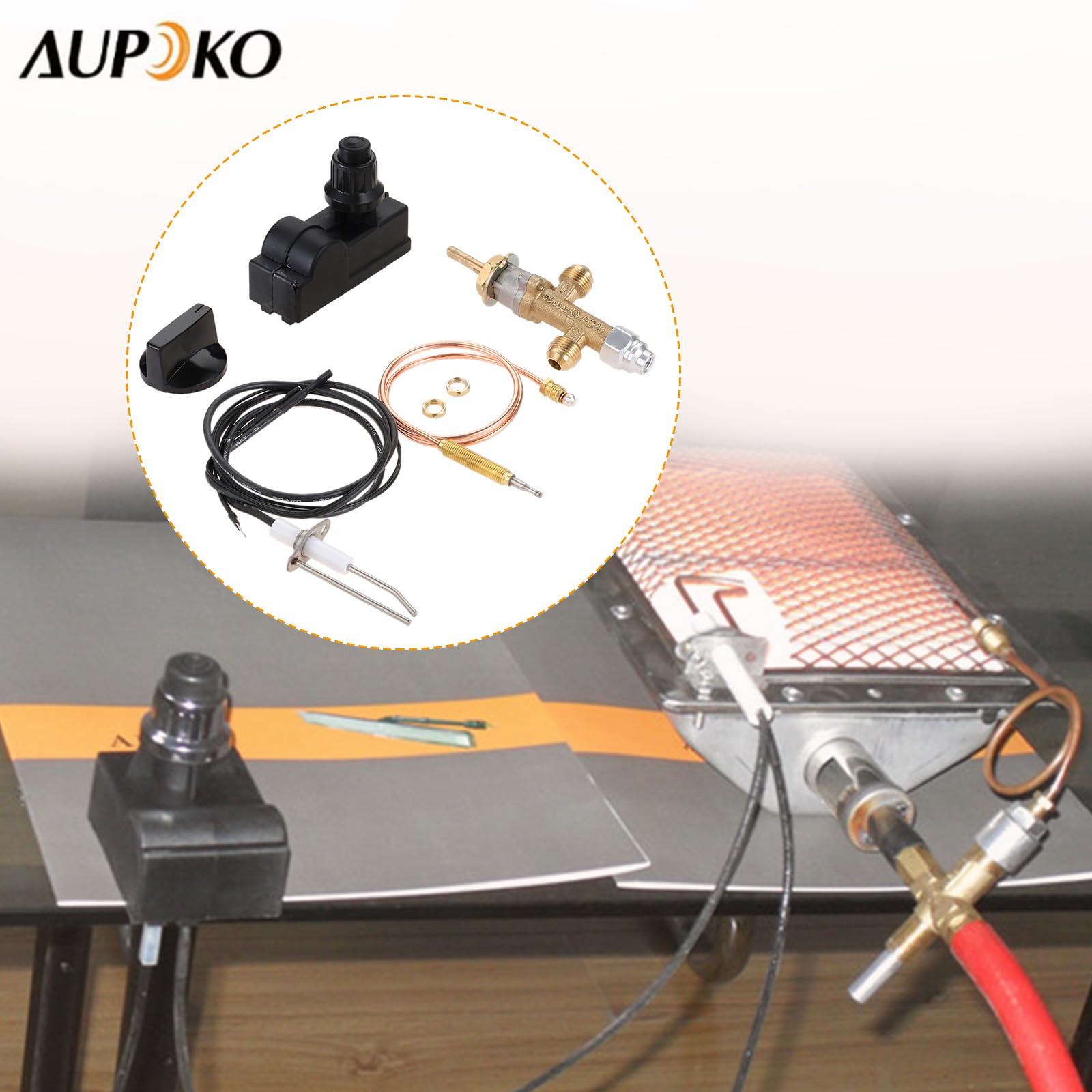 Aupoko Niederdruck LPG Propangas Kamin Feuergrube Flammenfehler Sicherheitssteuerventil Kit mit Zünder Montage Feuergrube Zünder, Druckknopf Zündung Kit für Gasgrill, Heizung, Feuergrube