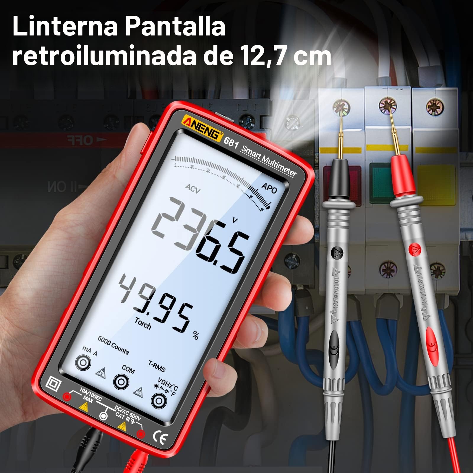 ANENG 681 Multímetro Digital Inteligente Con Batería De Litio Recargable,Pantalla Retroiluminada,Calibración Automática TRMS 6000 Recuentos,Voltaje CA/CC,Corriente,Resistencia,Diodo,Zumbadr