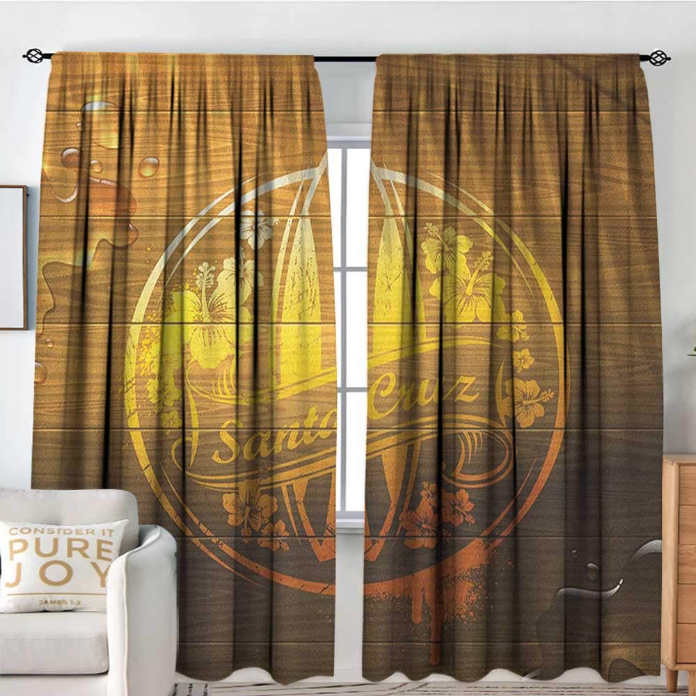 NUOMANAN Home Decoration Thermal Insulated Curtains Surf,Surfboard Illustration with Flowers Riding Waves on Surface of Water Theme, Brown Yellow Orange,for Bedroom,Nursery,Living Room 54"x84"