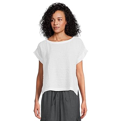 Eileen Fisher Organic Cotton Voile Box Ballet Neck Square Top Women