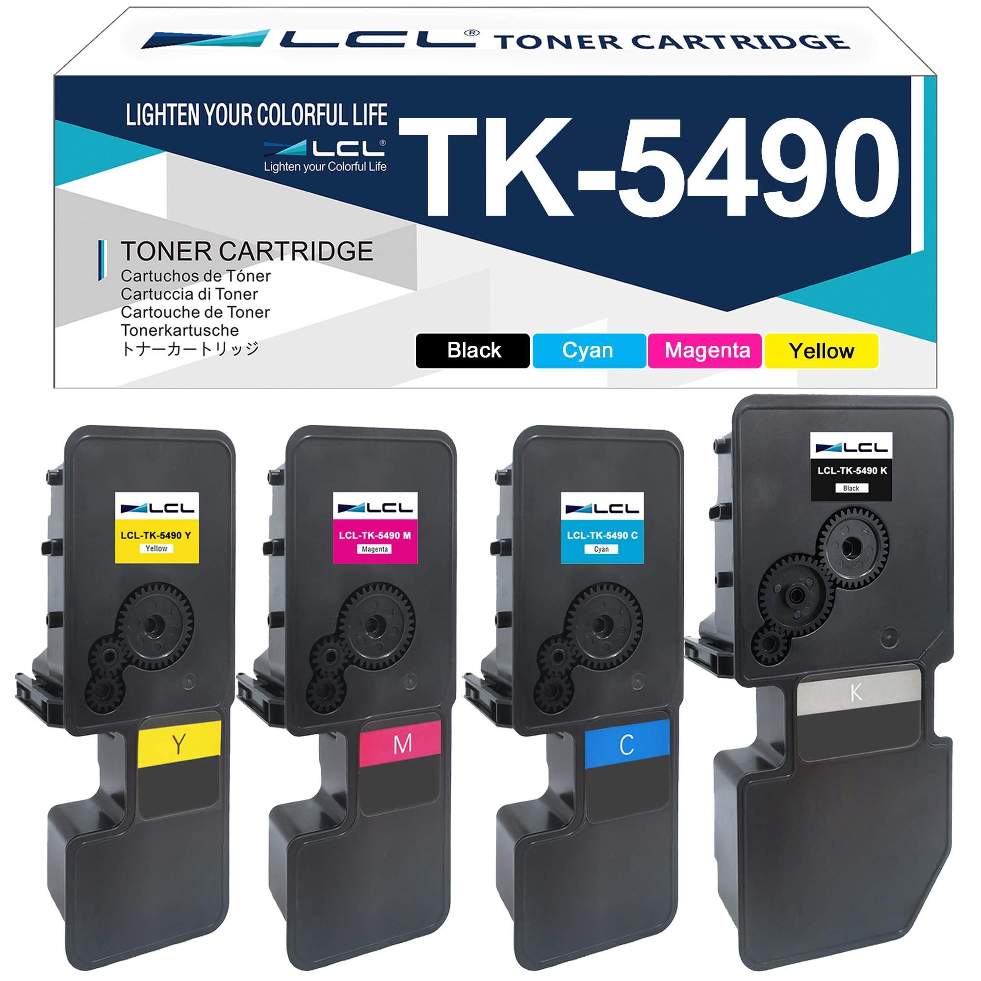 LCL TK-5490 toner kompatybilny z Kyocera TK-5490 TK-5490K TK-5490C TK-5490M TK-5490Y zamiennik do Kyocera ECOSYS MA2101 MA2101cwfx MA2101cfx MA2101cwx PA222101cwx 101cx PA2101cwx (czteropak, KCMY)
