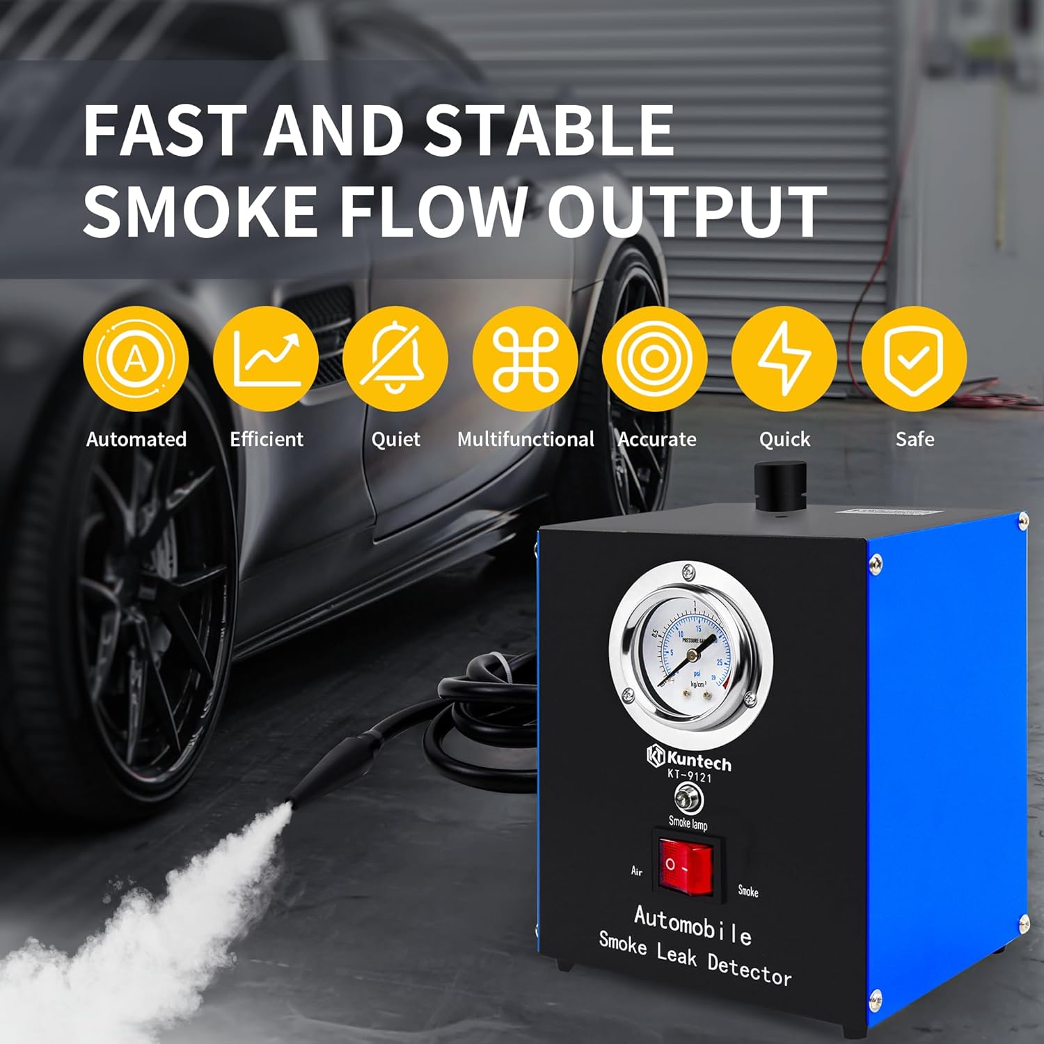 Automotive Smoke Machine Built-in Air Pump, 12V DC Smoke Leak Detector for Pipe System, EVAP System, Fuel Leakage, Leakage Diagnostic Tester for All Cars