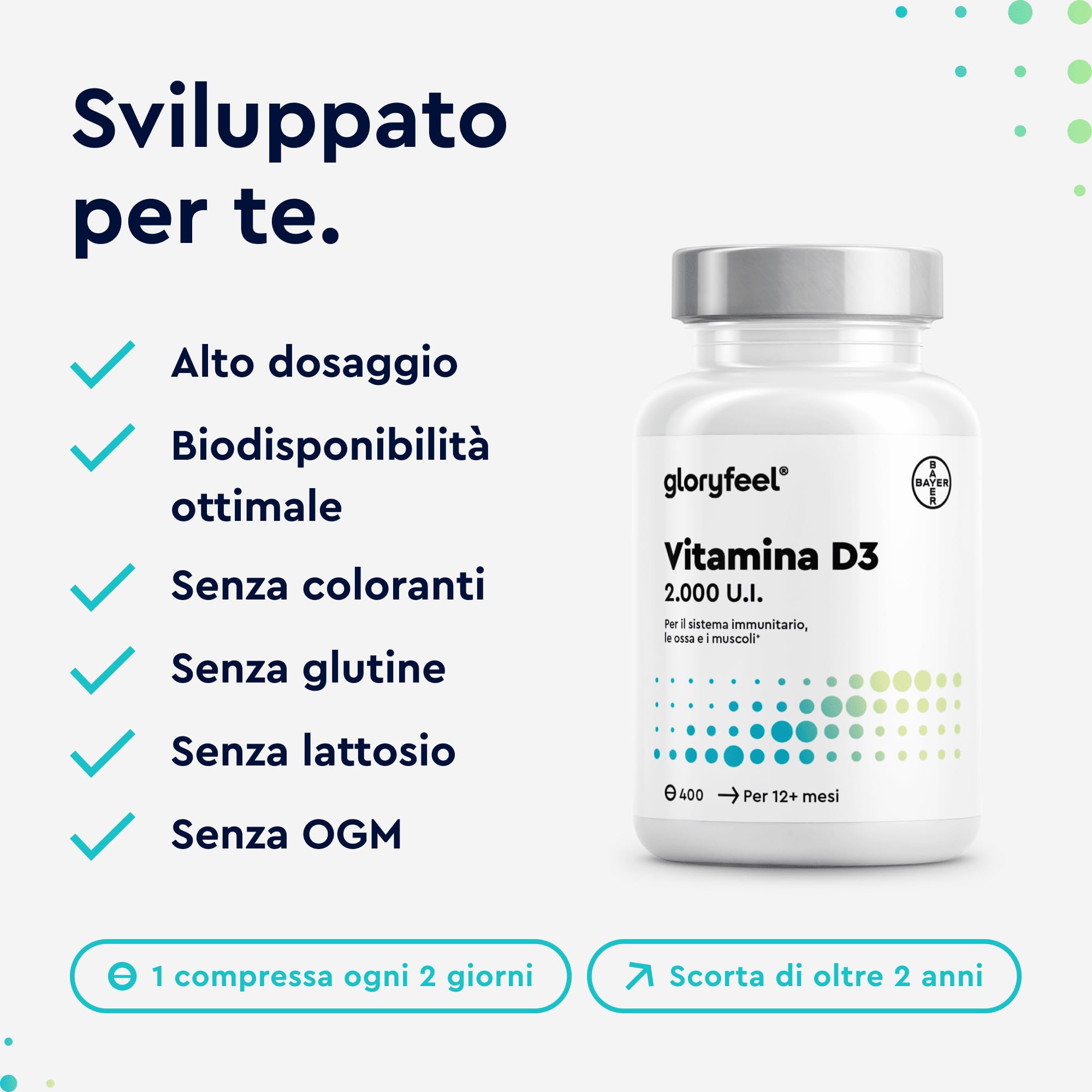 Vitamina D 2000UI (50mcg), 400 Compresse, Eletto PRODOTTO DELL'ANNO 2025, Vitamina D 2000 UI (Colecalciferolo), Integratore Qualità Premium, Ossa, Denti, Muscoli, Sistema Immunitario - Per più persone