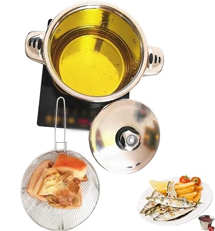 6QT Deep Fryer Set Stainless Steel Deep Fry Basket & 3-Ply Deep Frying Pot Sauce Pan With Lid