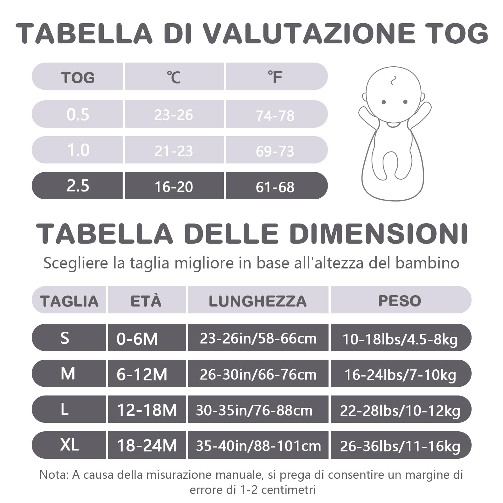 Mosebears Sacco nanna invernale per bambini, 2,5 Tog, 100% cotone, per diverse misure dalla nascita fino all'età di 24 mesi (Light Grey, 12-18 mesi)