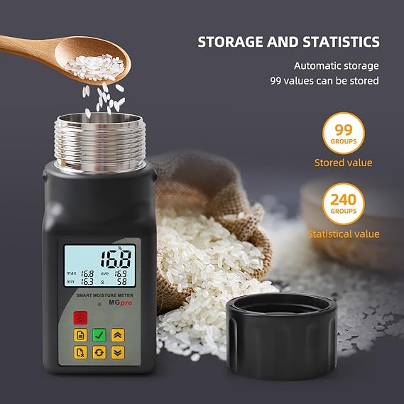 Grain Humidity Tester, Mini Cup Grain Moisture Meter, 99 Groups Data Storage, for Coffee,Cocoa,Rice,Wheat 25 Kinds Grains