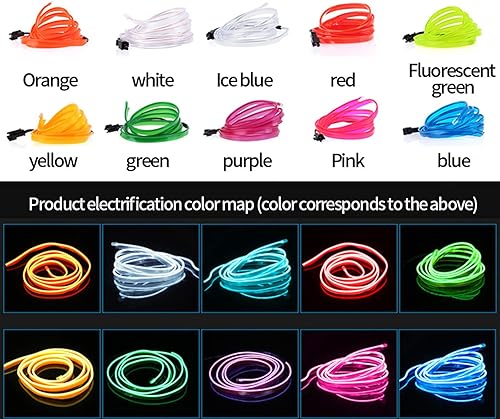 Miniatura 10 de El - Tira de luces LED de neón para auto, tira de luces LED para interior y exterior de automóvil, cable frío de 12 V para decoración interior de