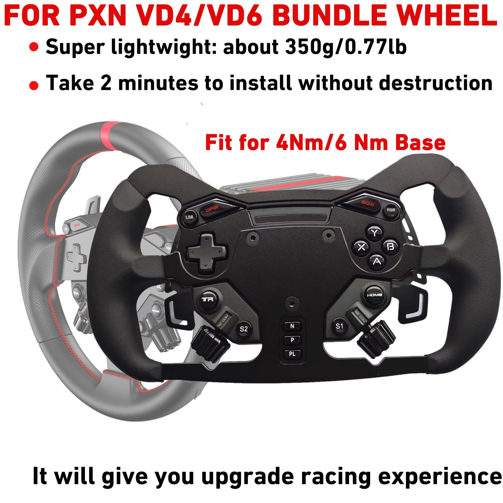 WAS Formula Wheel Lightweight Non-Destructive for GT3 GT4 For PXN VD4/VD6 Bundle Steering Wheel;Force feedback Pre-drilled holes For PXN 4Nm/6 Nm Servo Motor Base