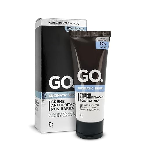 Pós-barba anti-irritação, com enzimas naturais cicatrizantes, peles ultra sensíveis, anti foliculite, pelos encravados, vermelhidão, eficácia comprovada, vegano, Go Man