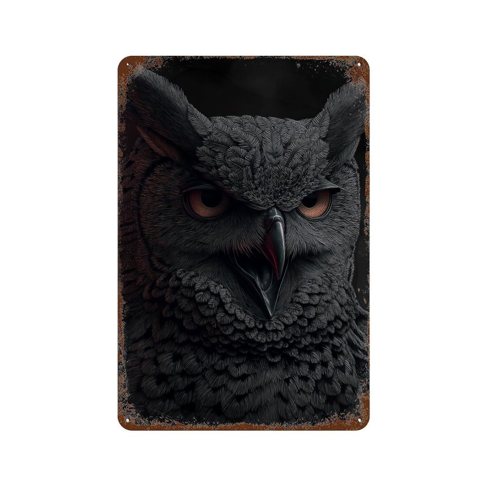 Rust Effect Dark Owl Portrait Rusty Metal Tin Sign 11.8"x7.9", Old School Wall Decor for Basement, Hobby Room And Garage Decor