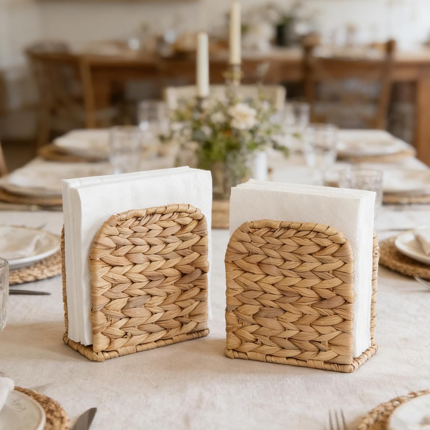 2 PC Wicker Napkin Holder for Table – Handwoven Farmhouse Napkin Dispenser
