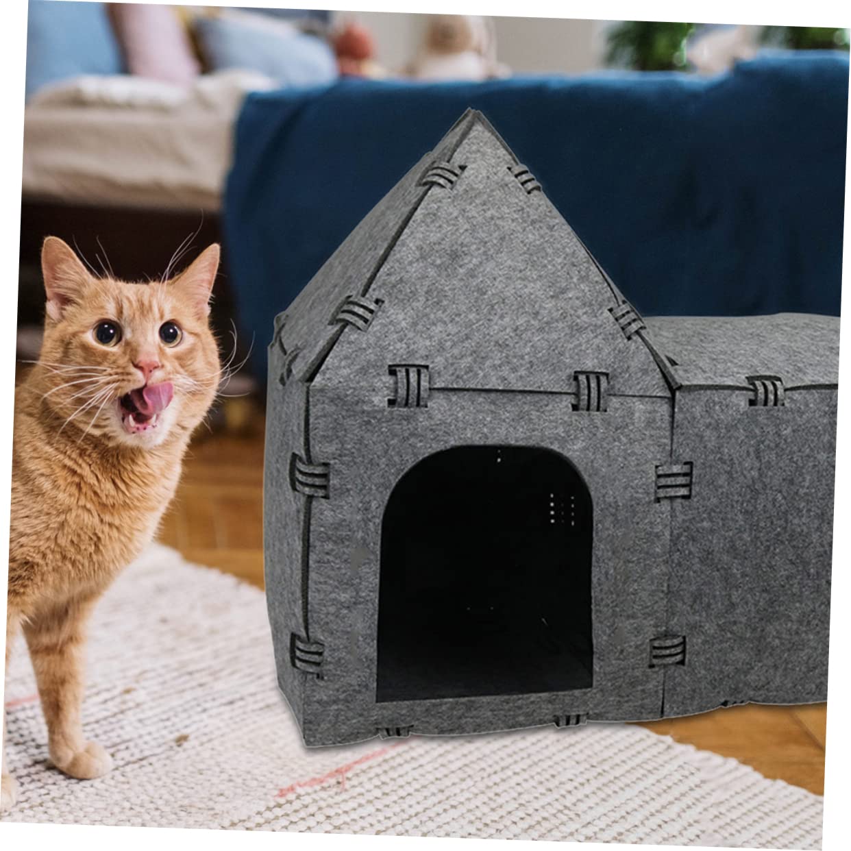 Happyyami Casa De Túnel para Gatos De Fieltro Nido Creativo para Mascotas Juguete Interactivo para Jugar y Descansar para Interiores y Exteriores Diseño Práctico y Fácil De Almacenar
