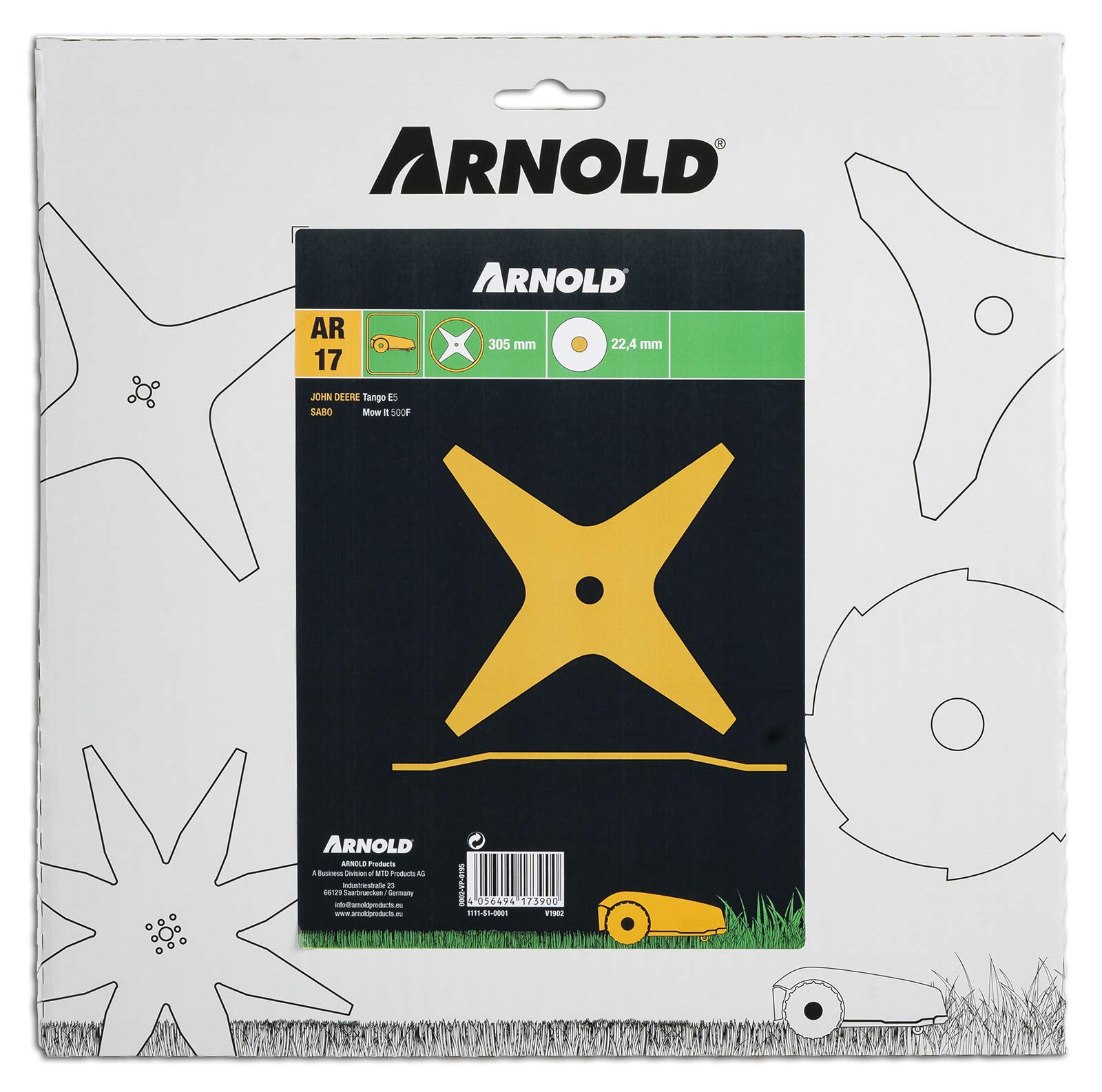 Arnold 1111-S1-0001 AR17 - Cuchilla para Robot cortacésped John Deere y Sabo (305 mm), Color Gris