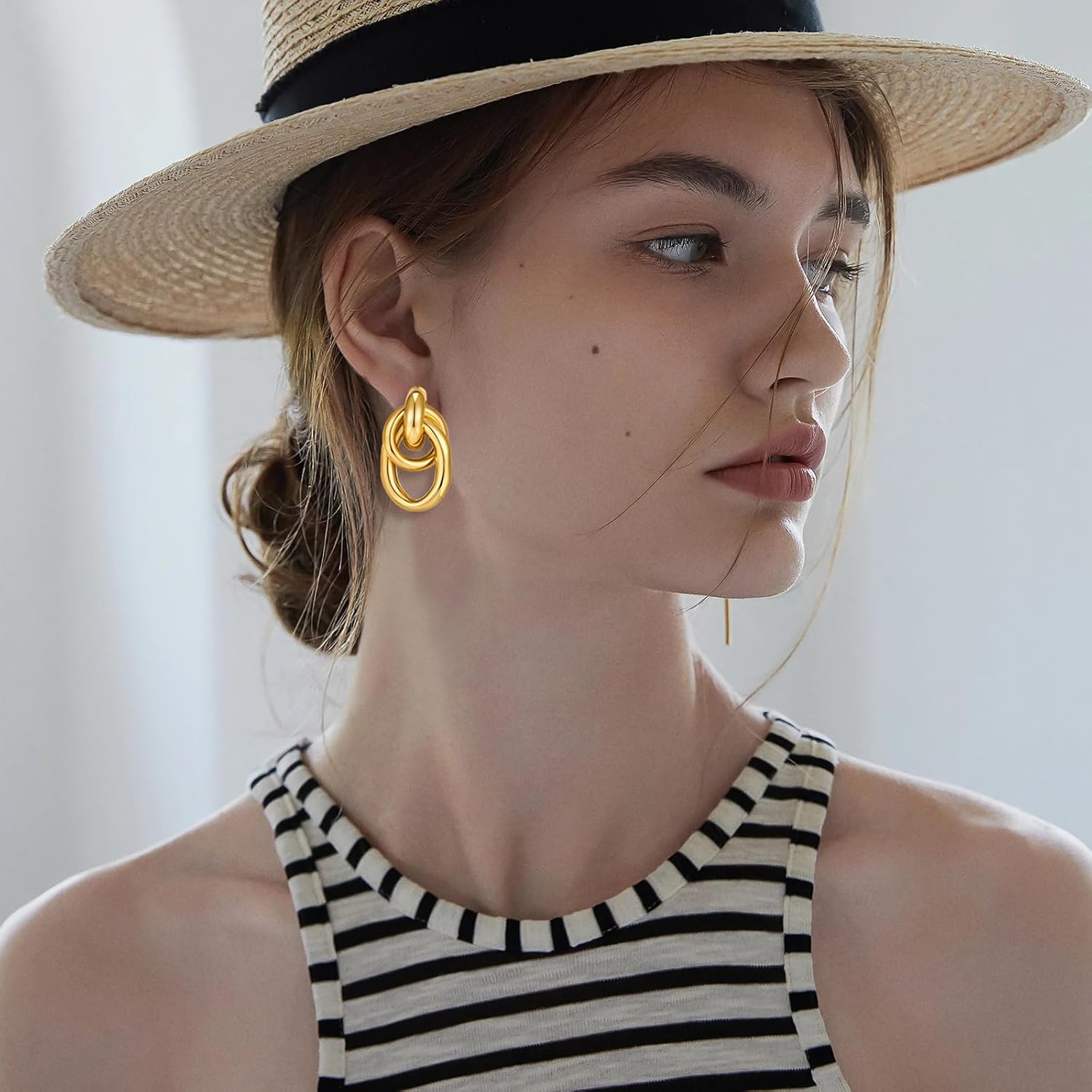 Gold Geometric Clip On Earrings for Women Chunky Gold Knot Link Clip Earrings Trendy Jewelry - Image 2