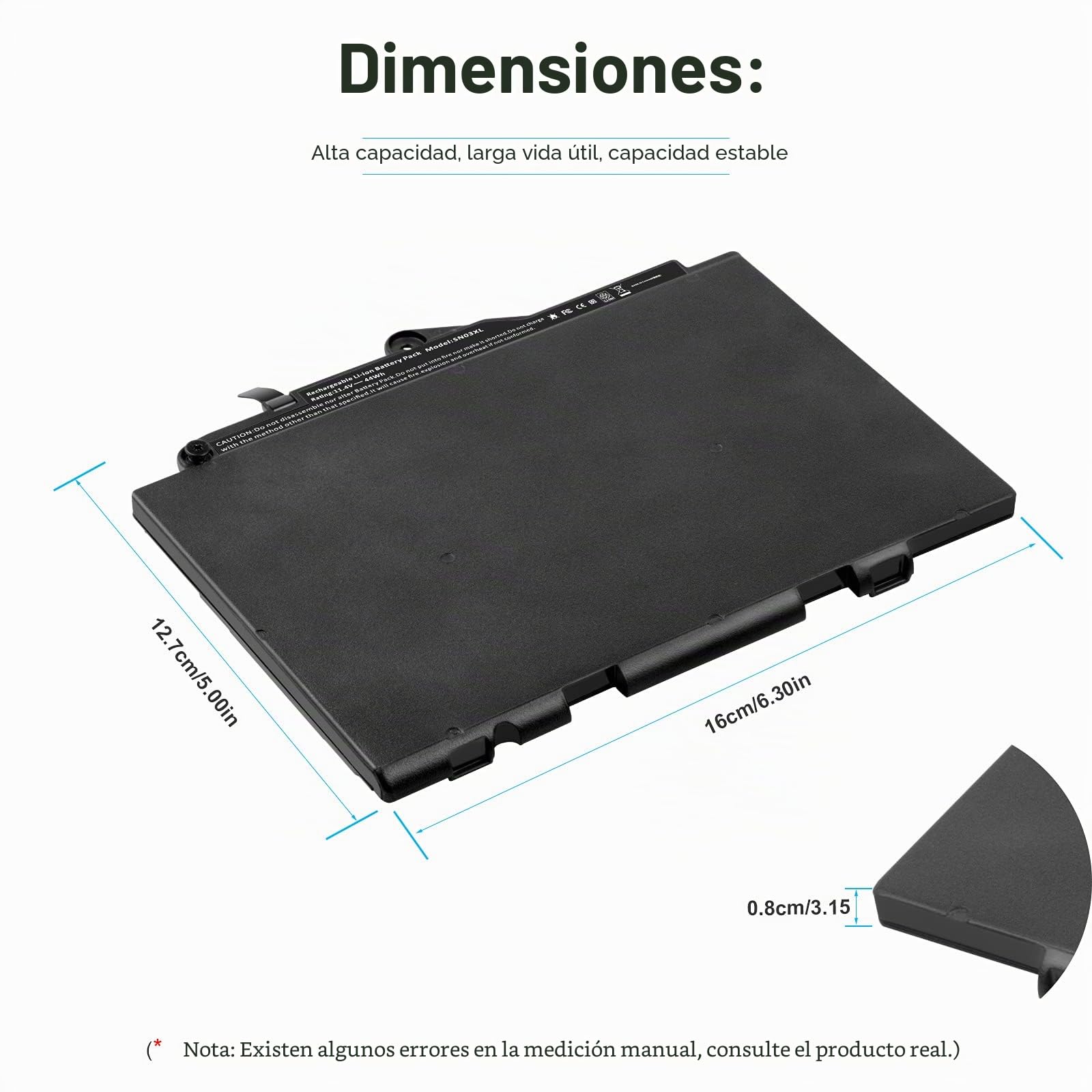ASUNCELL 11.4V 44Wh SN03XL ST03XL Batería para computadora portátil HP EliteBook 725 G3 725 G4 820 G3 820 G4 800514-001 800232-241 800232-271 800232-541 HSTNN-DB6V HSTNN-I42C HSTNN-L42C HSTNN-UB6T