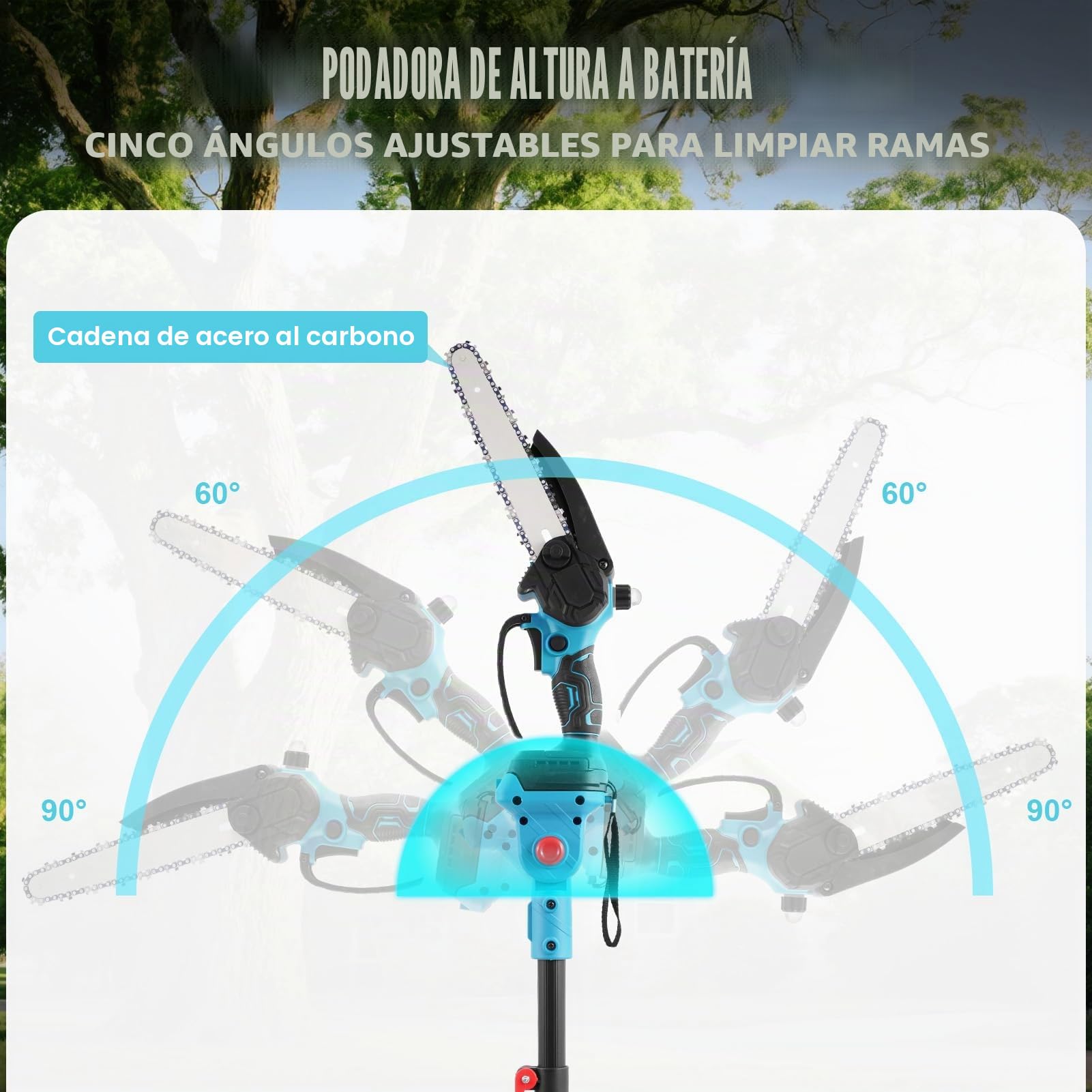 Mini motosierra 2 en 1 de 6 pulgadas con barra telescópica, batería de podadora, motosierra profesional, 2800 W, sin escobillas, con 2 baterías, altura de trabajo de hasta 2,1 m, para ramas de árboles