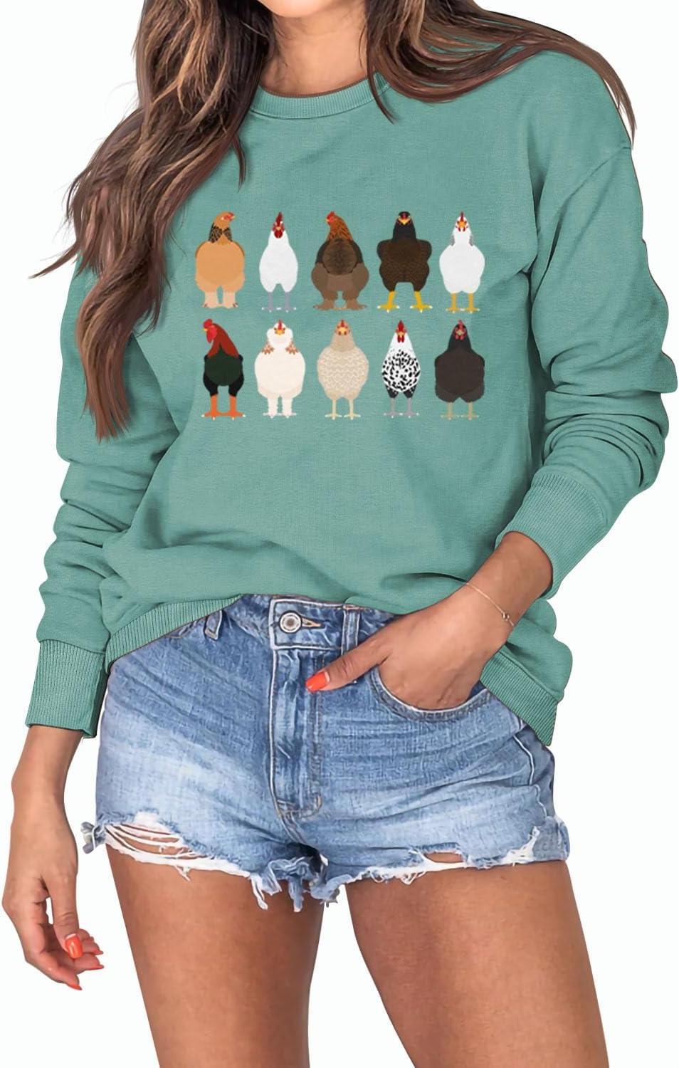 Chicken Sweatshirts For Women Farm Chickens Shirt Funny Graphic Long Sleeve Pullover Thanksgiving Sweatshirt