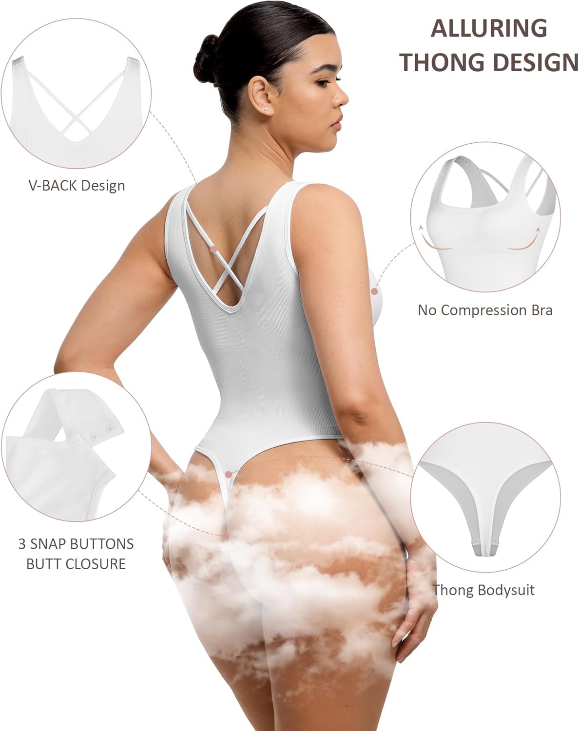 FeelinGirl Tummy Control Bodysuit Square Neck Thong Bodysuits Seamless Backless Ribbed Going Out Tank Tops - Image 2