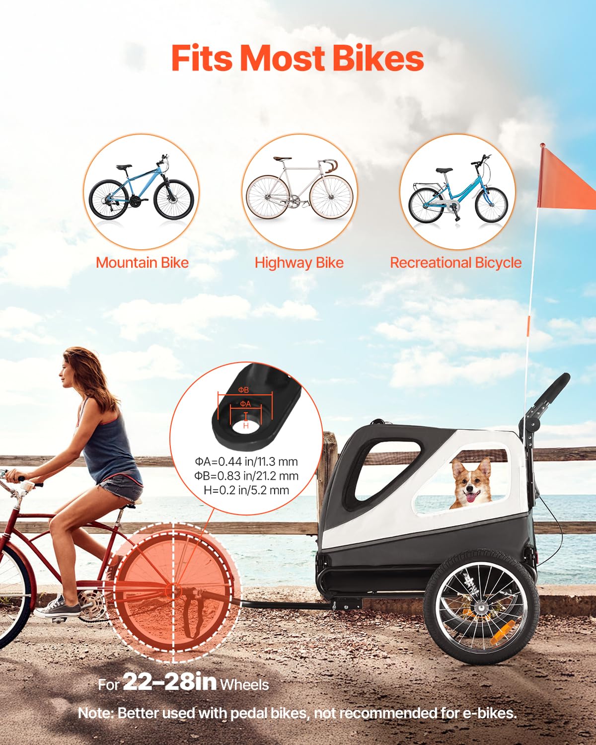 VEVOR Remorque de Vélo Chien Pliable ChargePoussette Animaux de CompagnieFacile à Plier avec Roues à Dégagement Rapide, Coupleur de Vélo Universel, Réflecteurs, Drapeau,