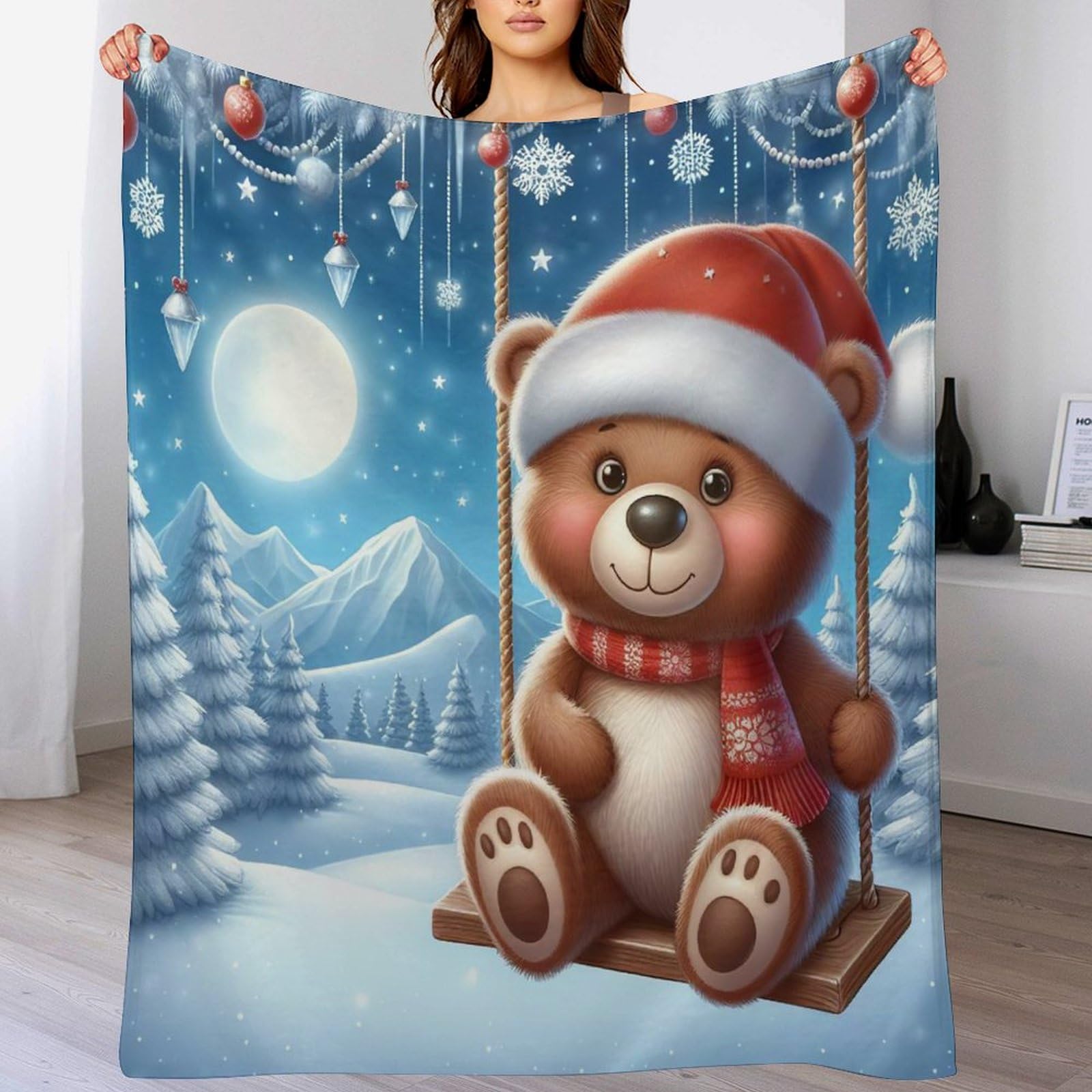 Couverture polaire ours animal et plaid de canapé en peluche flannel douce pour lit 100x130cm