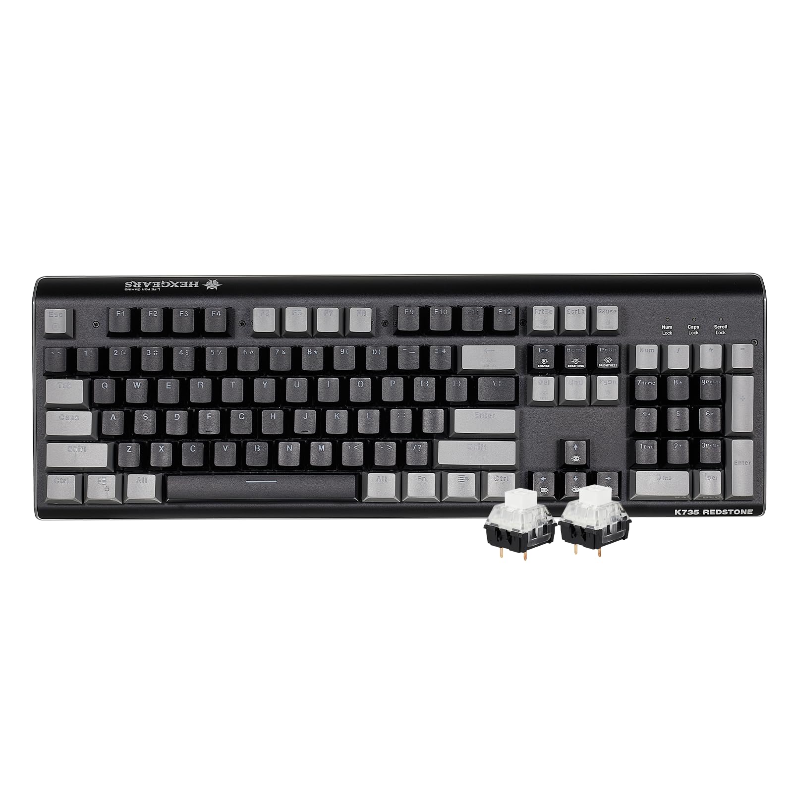 Hexgears GK735 유선 풀 사이즈 기계식 키보드, 게이머를 위해 제작된 알루미늄 하우징, Kailh 박스 화이트 스위치 포함, 화이트 백라이트 + RGB 조명 스트립으로 둘러싸인, PC/Mac용 104키 게이밍 키보드