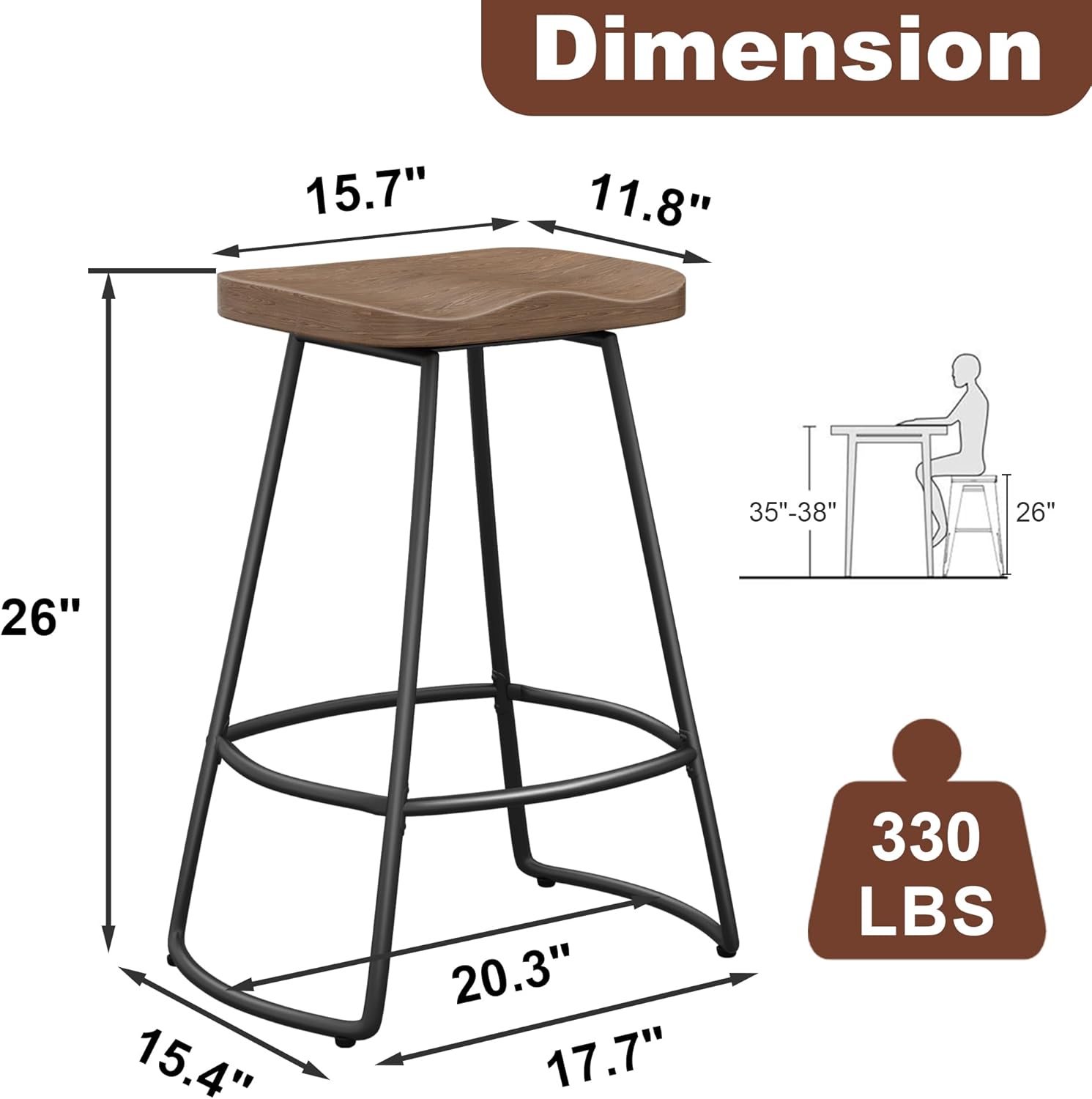 Awonde 26" Swivel Metal Bar Stools Set of 2 Backless Large Seat Bartsools Industrial Counter Height Stools with Wood Top Matte Black