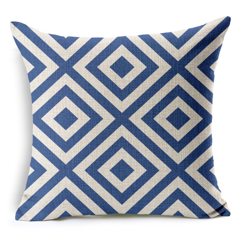 Abstract Geometric Printed Cotton Linen Decorative Pillow Cushion Cover, 17.7 x 17.7inches
