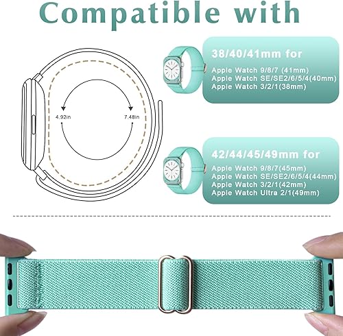 Vista 22 de Paquete de 2 correas elásticas de nailon compatibles con Apple Watch para niños, correas de repuesto para iWatch Ultra 2 1 Series 10 9 8 7 6 5 4 3