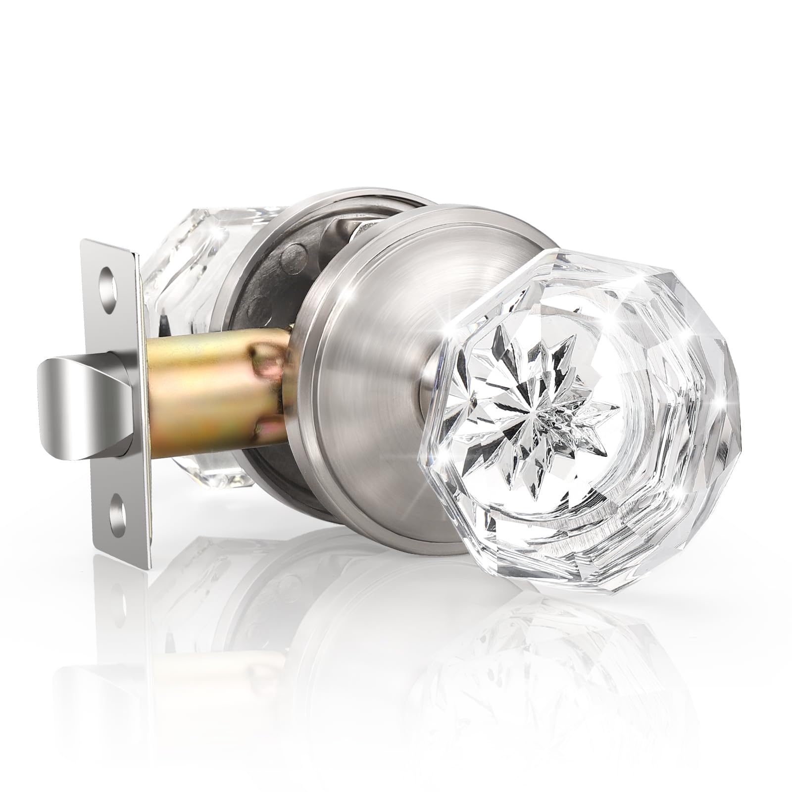 Elegant Clear Glass Door Knobs - Satin Nickel -1
