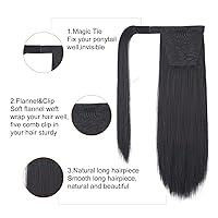 Vista 116 de SEIKEA Extensión de cola de caballo larga recta envolvente con clip, extensiones de cabello sintético suave natural para mujer, 35 pulgadas, marrón