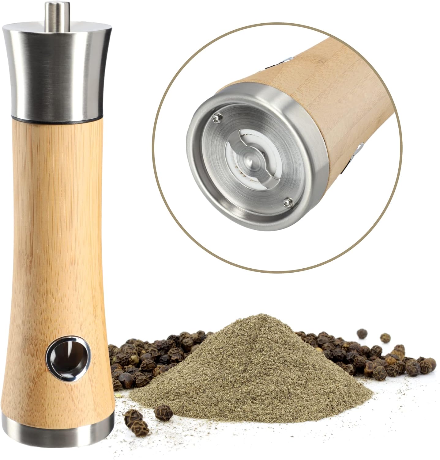 Holz Salz & Pfeffermühle - Manuell Mit Einstellbarer Mahlstärke