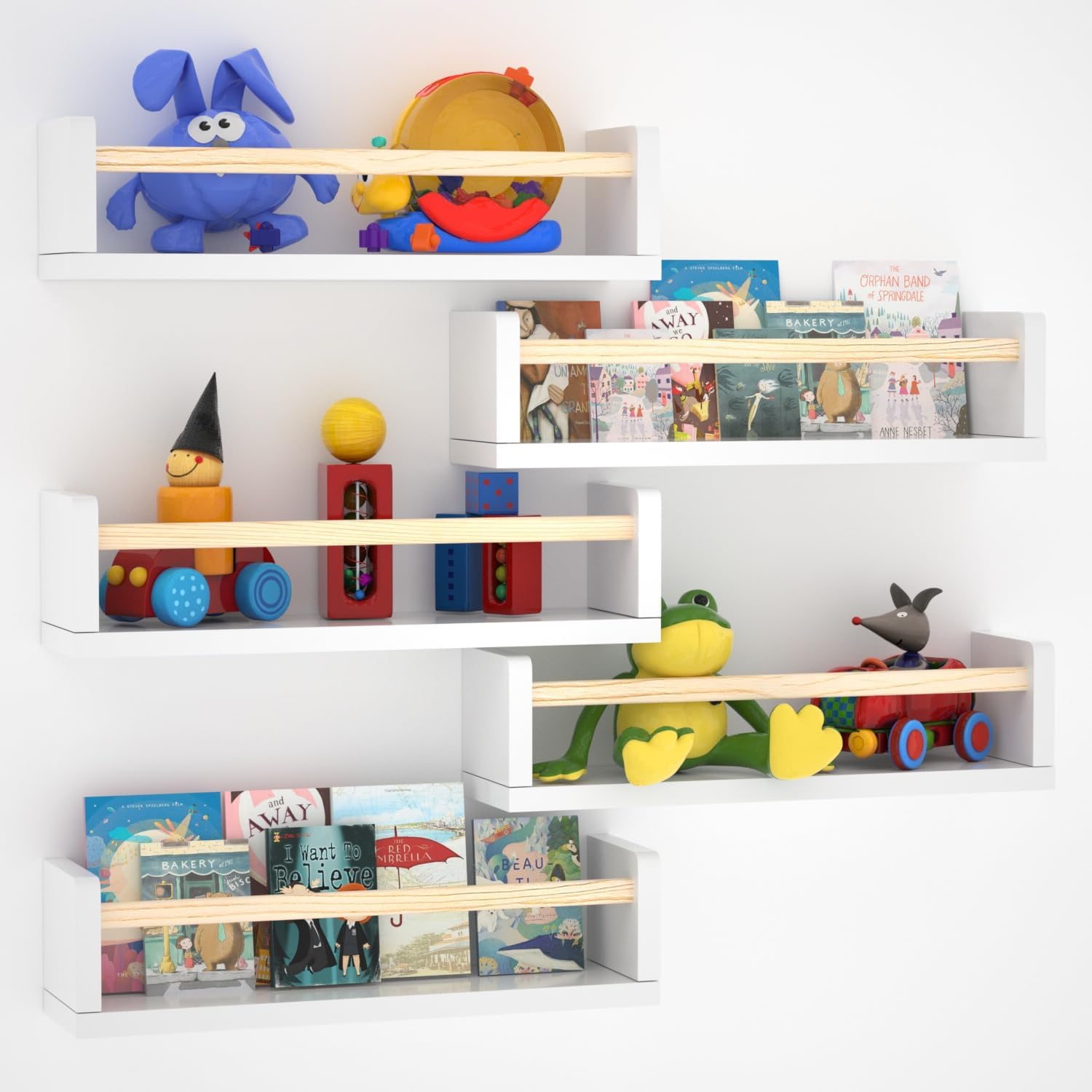 Esonal Wooden Wall Shelves for Nursery, Baby Book Shelf for