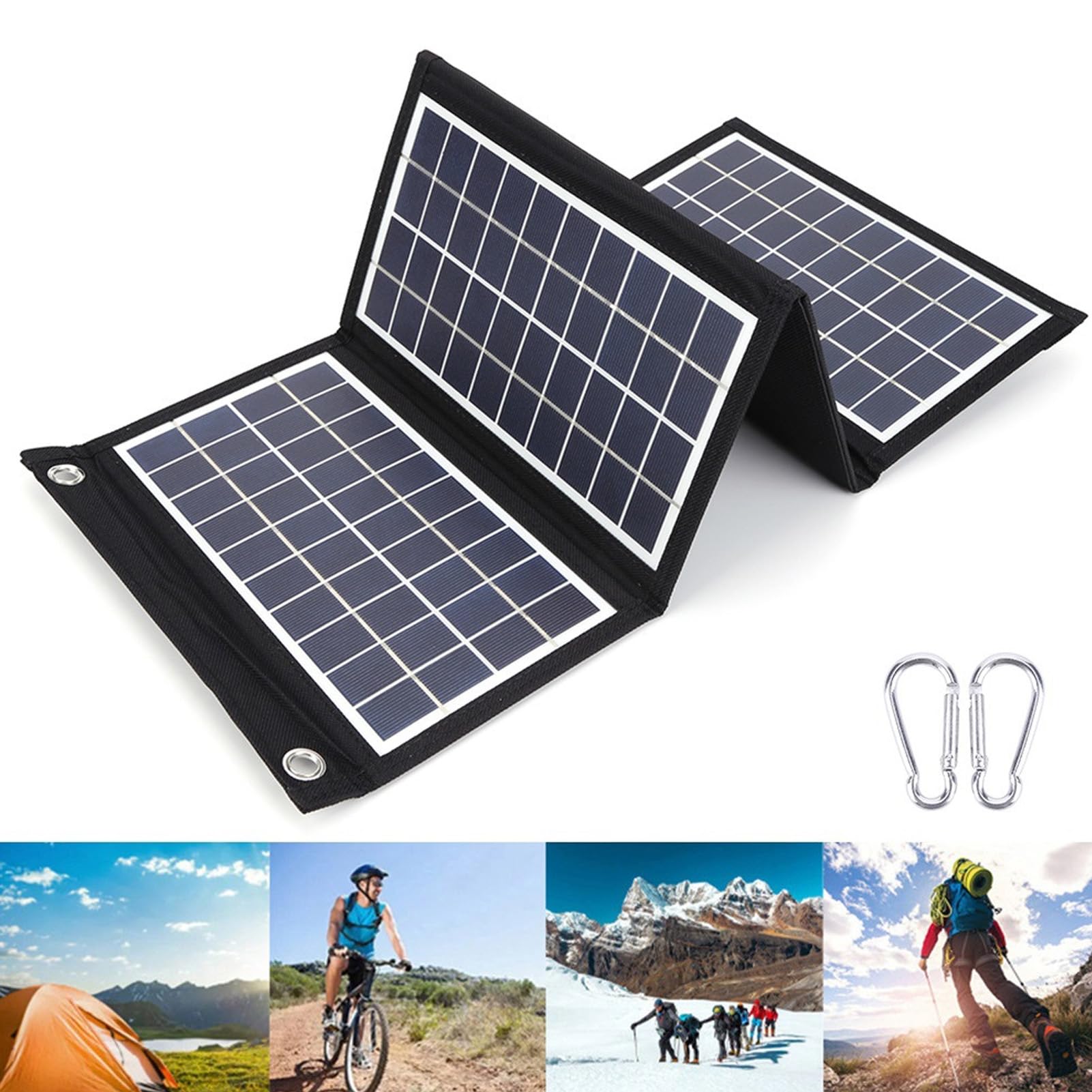 Tbest Chargeur de Panneau Solaire Pliable, 21W 5V avec Deux Sorties USB 3 Fois Chargeur de Panneau Solaire pour la Randonnée