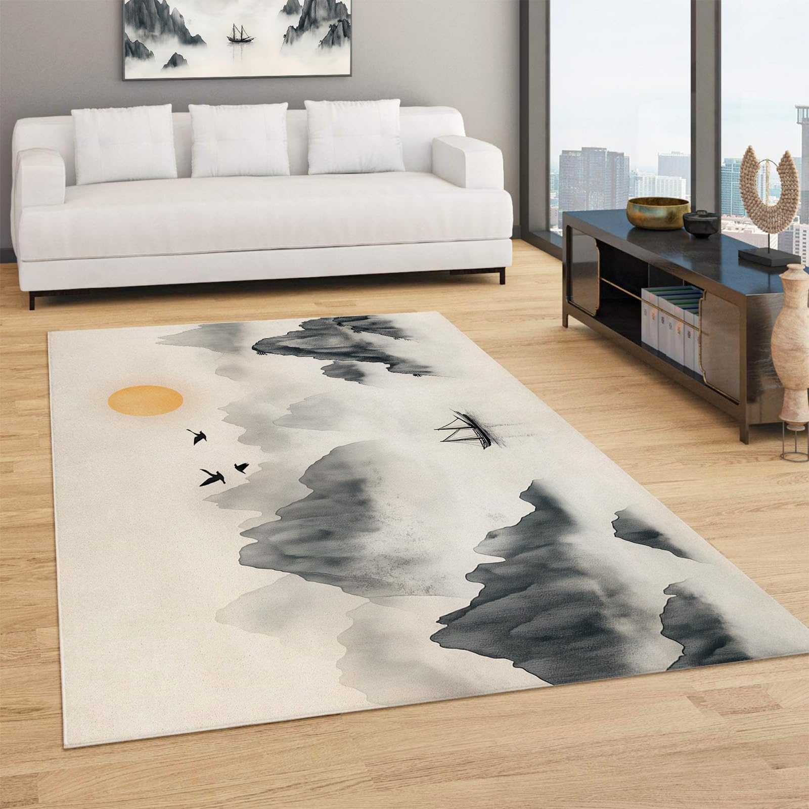 Tapis de salon moderne antidérapant grand tapis poil ras facile à nettoyer 180x270