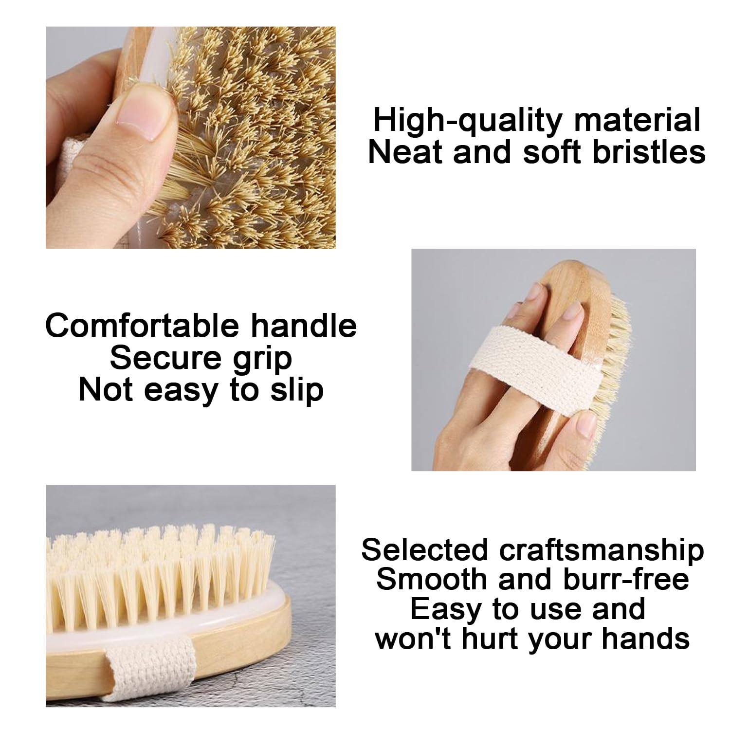 YUNYU Wet & Dry Brushing Body Brush Set, 2pcs Long Handle Back Scrubber & Round Head Dry Brush - Image 3