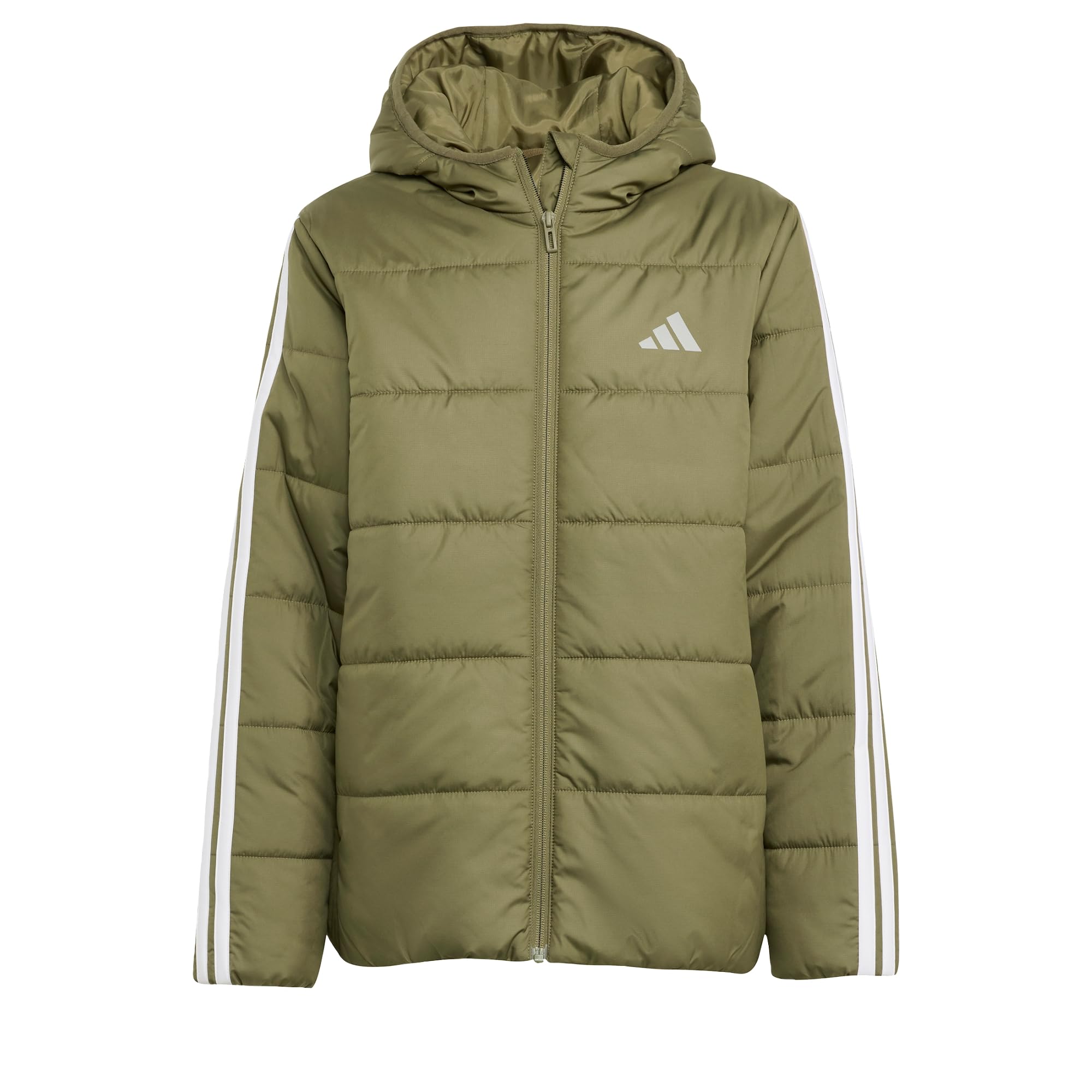 Adidas  Kids Green Essentials 3S Hooded Long Sleeve Puffer Jacket in Size 13 - 14 Years, Sports Direct