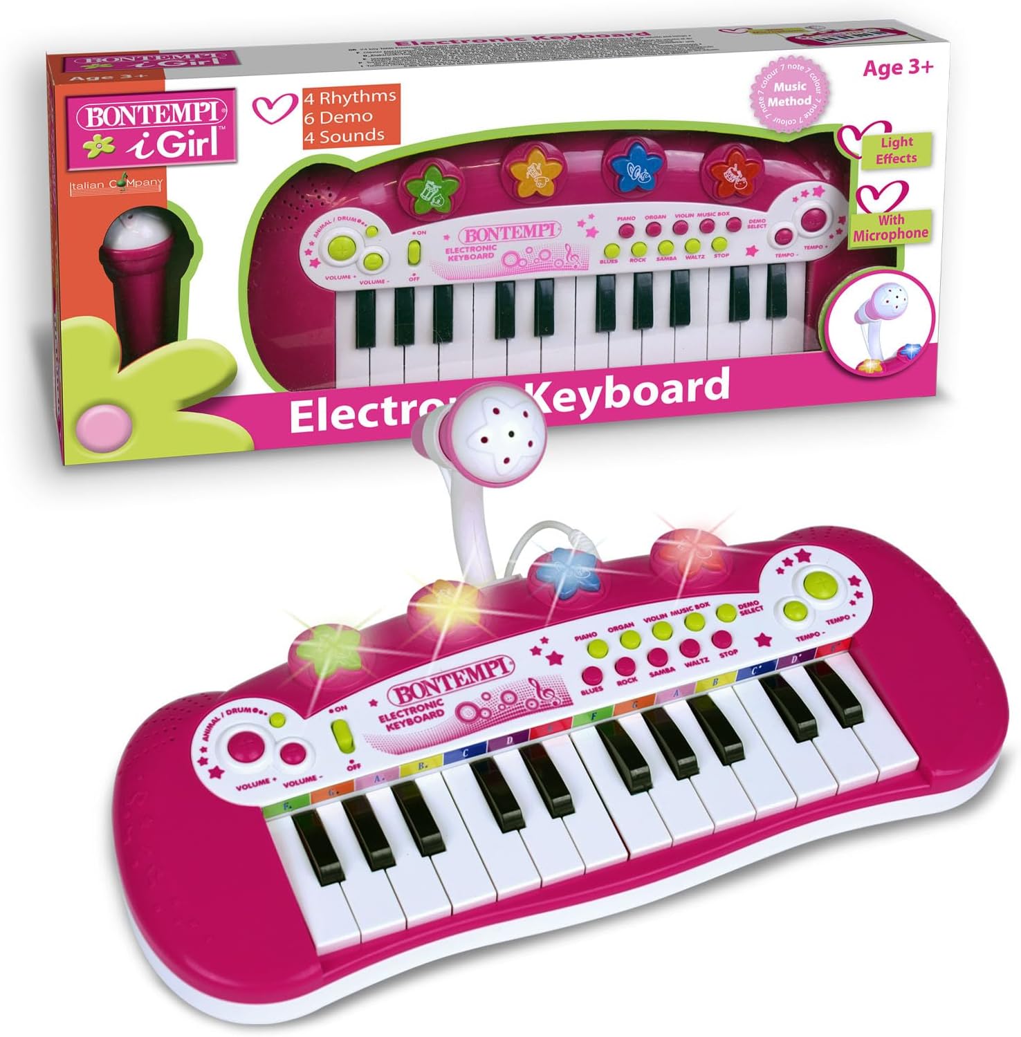 Bontempi 122971 Electronic Keyboard with Microphone, front view