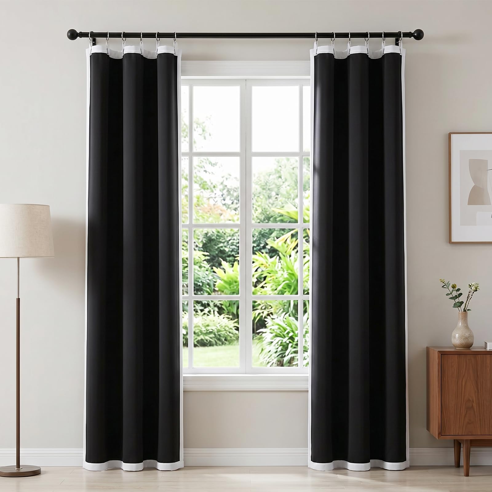 Melodieux Doublure de Rideau 100% Occultant pour Rideaux de 96 Pouces de Long, Doublure Occultante à Isolation Thermique pour Draps Transparents, Blanc Cassé/Noir, 101,6 x 233,7 cm, 2 Panneaux