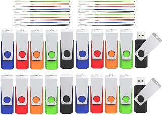 Wooolken 20 Pack 1GB USB 2.0 Flash Drives with LED Light & Free Lanyards - Mixed Colors Bulk Thumb Drives for Backup & Storage