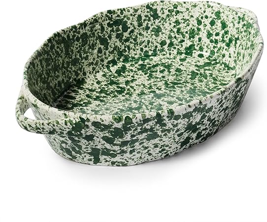 Sur La Table Splatter Stoneware Oval Baker, 2.4 Qt, Reactive