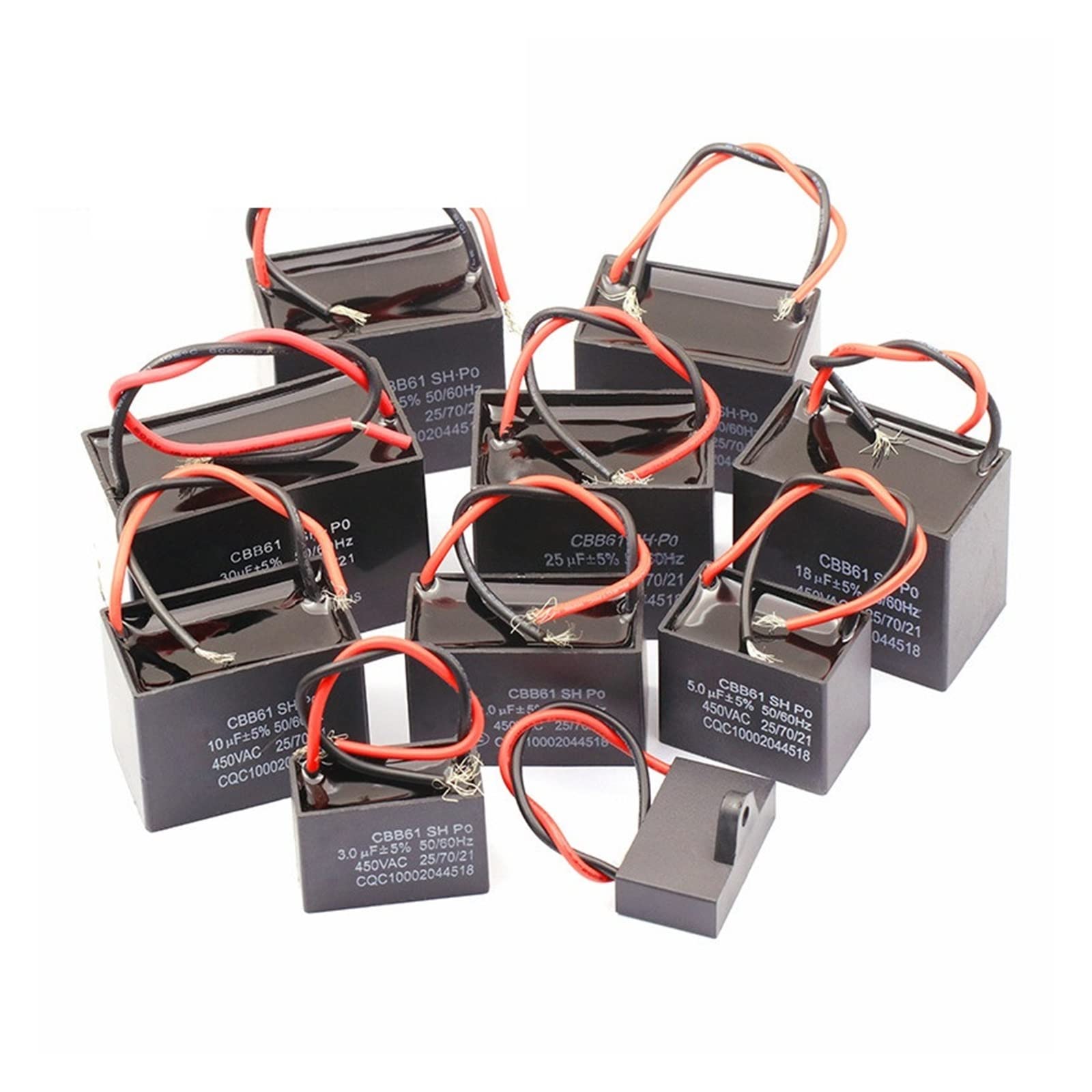 2 uds CBB61 450V 1uF ~ 6uF Terminal electronic starter de ventilador de techo funcionando condensador rectangular (Size : 6uF)