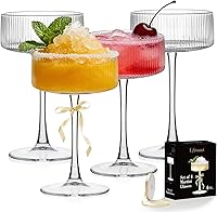 Ufrount Ribbed Coupe Glasses Set of 4, 10oz Vintage Martini Glasses for Cocktails, Espresso Martini, Wine, Home Bar Parties & Gifts