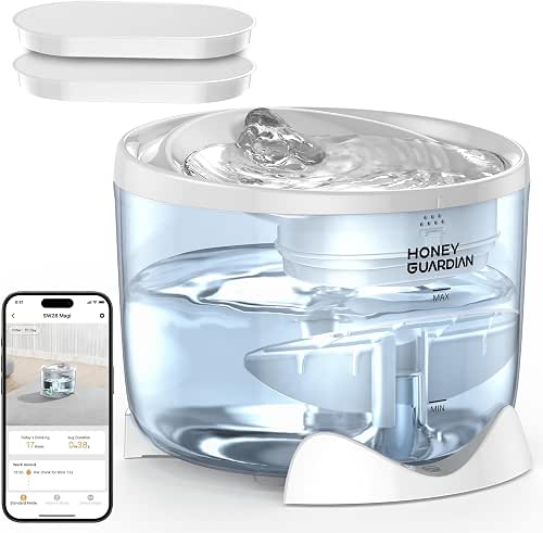 Fontaine a Eau Chat avec Pompe sans Fil, HONEYGUARDIAN Distributeur