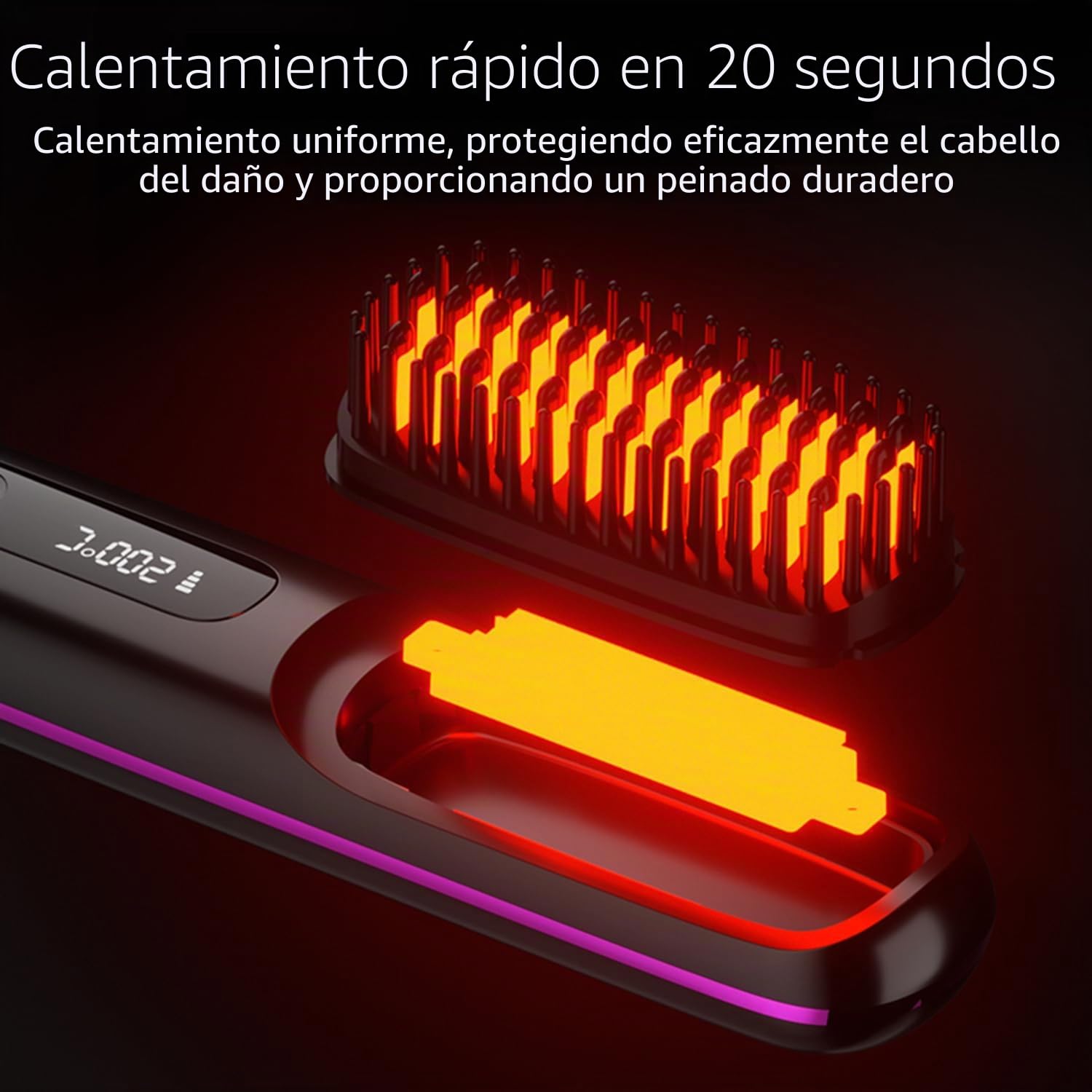 Go Brush Pro - Mini cepillo alisador de pelo inalámbrico portátil para mujer, con pantalla LCD de temperatura, 2000 mAh, calentamiento rápido y plancha de cerámica inalámbrica (BK)