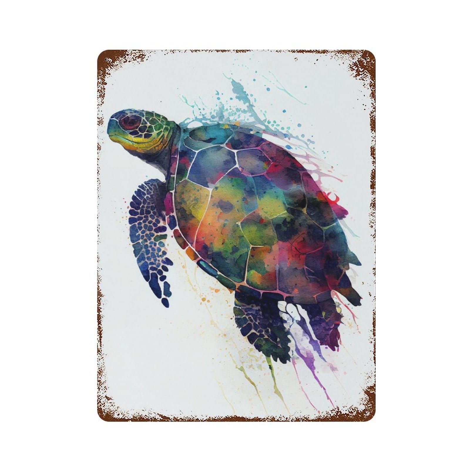 Rust Effect Turtle Watercolors Rusty Metal Tin Sign 15.7"x11.8", Farmhouse Wall Decor for Shed, Workshop And Garage Wall Decor